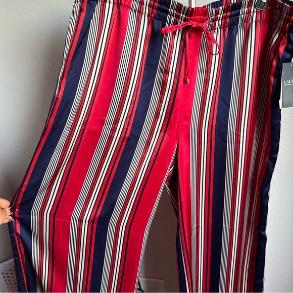 NWT RALPH LAUREN Striped Satin Charmeuse Wide-leg Pants Recycled Polyester Sz XL - Picture 8 of 9